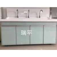 高分子洗手池 无尘车间三人位脚踏刷手池高背板